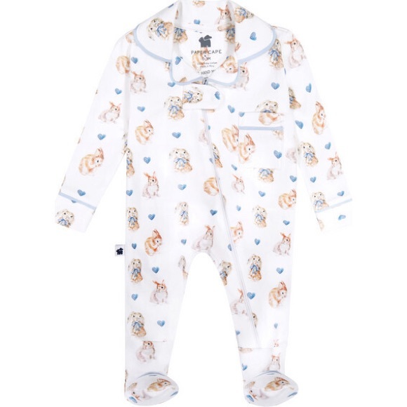 PAPER CAPE Classic Pajama Footie, Bunny & Heart Print | Size 0-3M 🐇💙 - Picture 7 of 9